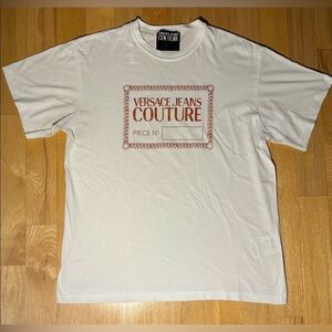 Versace White Short Sleeve Tee with Red hologram Print.